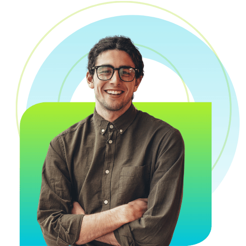 a casual business person smiling with arms folded
