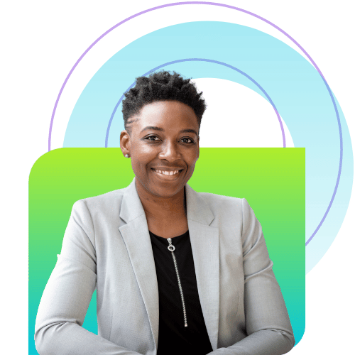 business woman smiling, looking forward