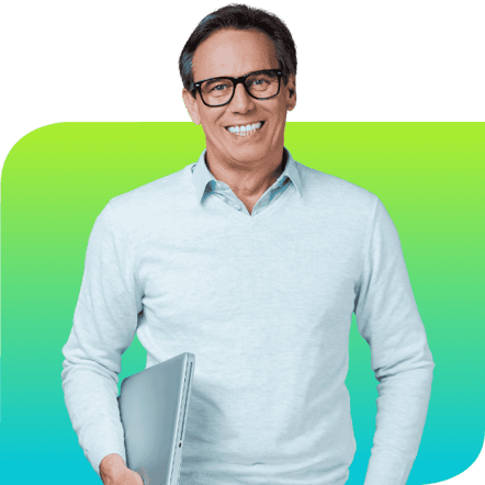 smiling business man holding a laptop